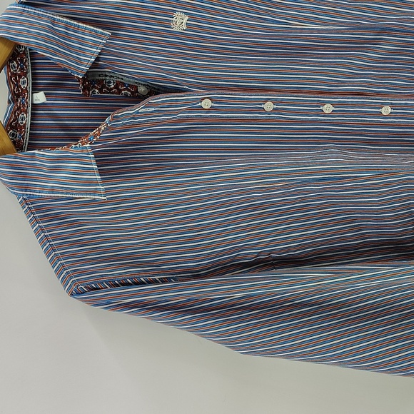 Cinch Button Up Size XXL Blue Orange Stripe Western Long Sleeve Top - Picture 2 of 8